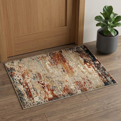 5' X 8' Orange and Black Abstract Power Loom Area Rug