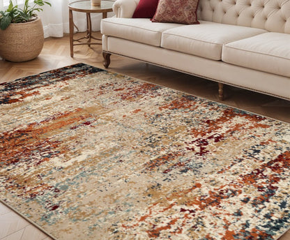 8' X 10' Orange and Black Abstract Power Loom Area Rug