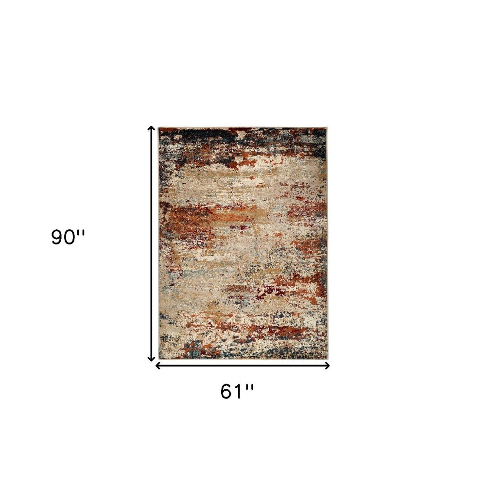 5' X 8' Orange and Black Abstract Power Loom Area Rug