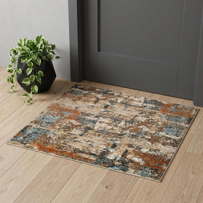 2' X 3' Tan Orange and Gray Abstract Power Loom Area Rug