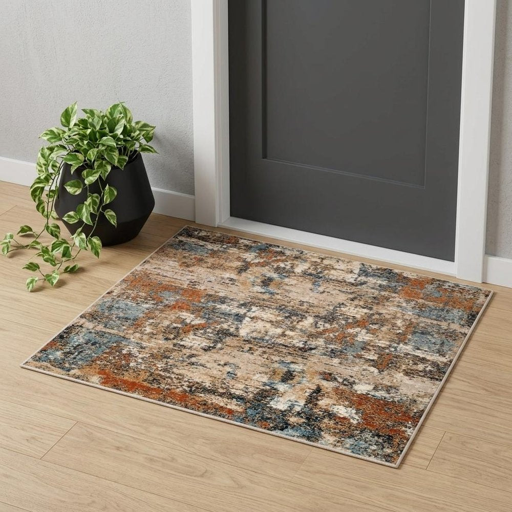 2' X 3' Tan Orange and Gray Abstract Power Loom Area Rug