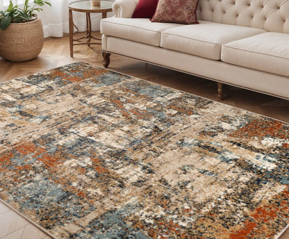 2' X 3' Tan Orange and Gray Abstract Power Loom Area Rug