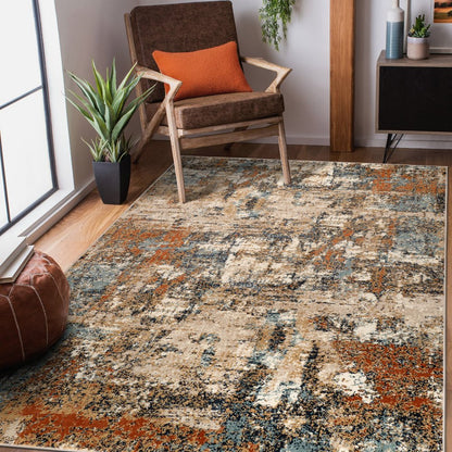 2' X 3' Tan Orange and Gray Abstract Power Loom Area Rug