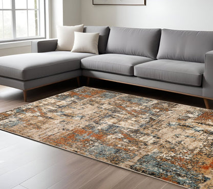 2' X 3' Tan Orange and Gray Abstract Power Loom Area Rug