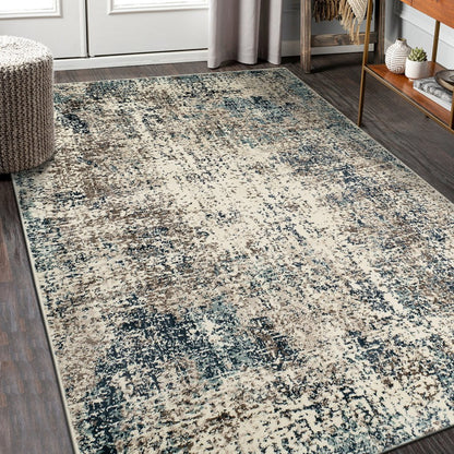 2' X 3' Ivory Blue and Gray Abstract Power Loom Area Rug