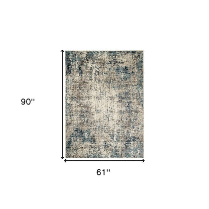 5' X 8' Ivory Blue and Gray Abstract Power Loom Area Rug