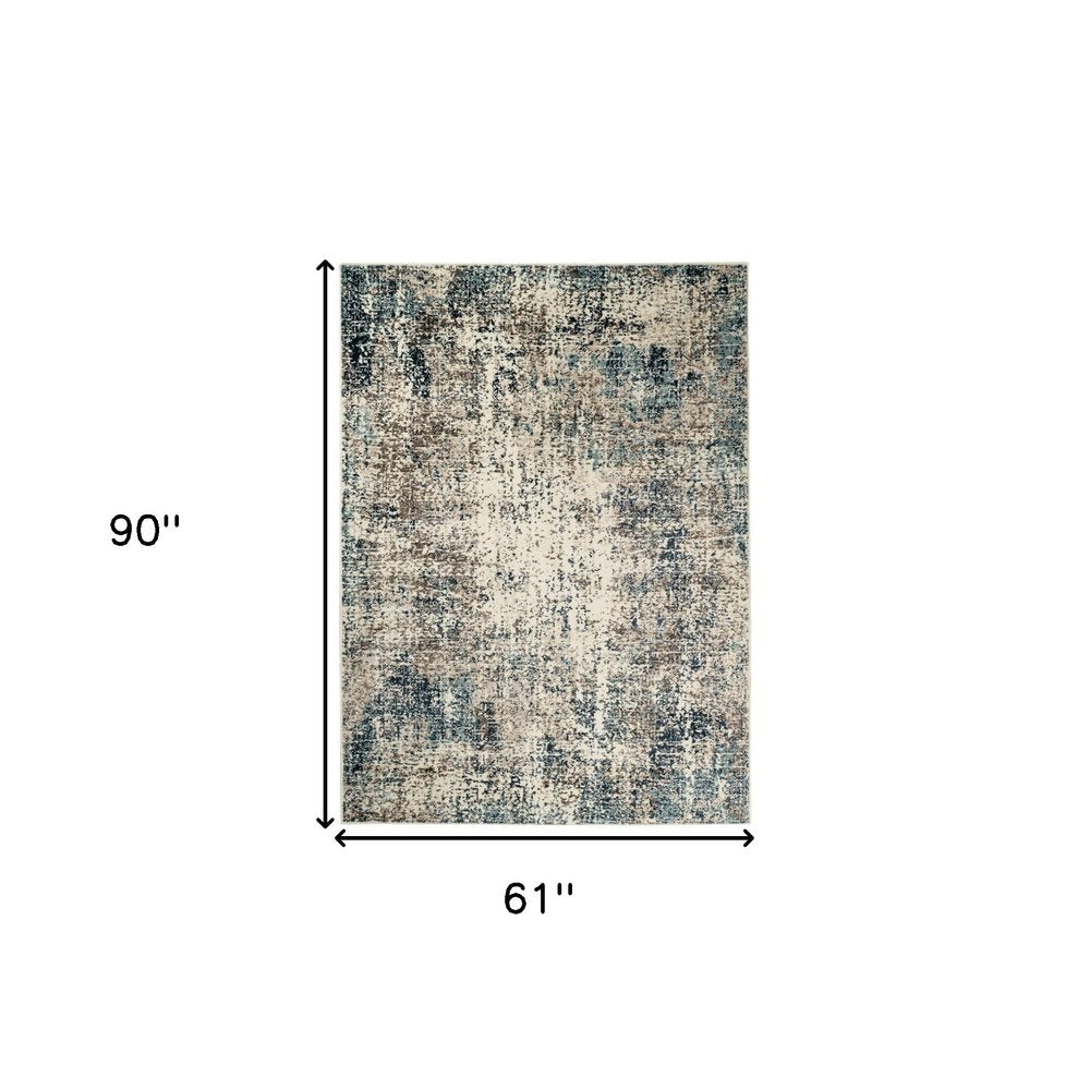 5' X 8' Ivory Blue and Gray Abstract Power Loom Area Rug
