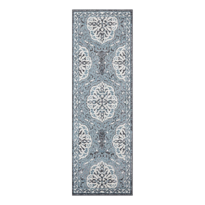 8' X 10' Charcoal and Ivory Medallion Power Loom Area Rug