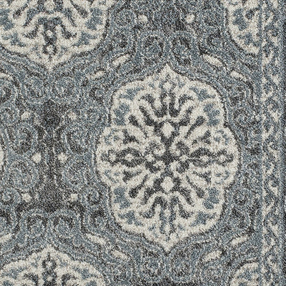 6' Charcoal and Ivory Medallion Power Loom Runner Rug