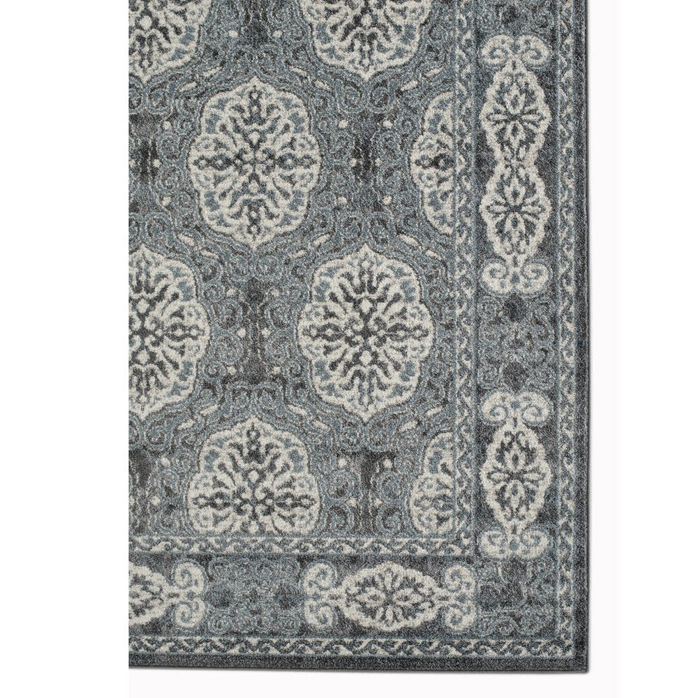 5' X 8' Charcoal and Ivory Medallion Power Loom Area Rug