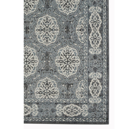 6' Charcoal and Ivory Medallion Power Loom Runner Rug