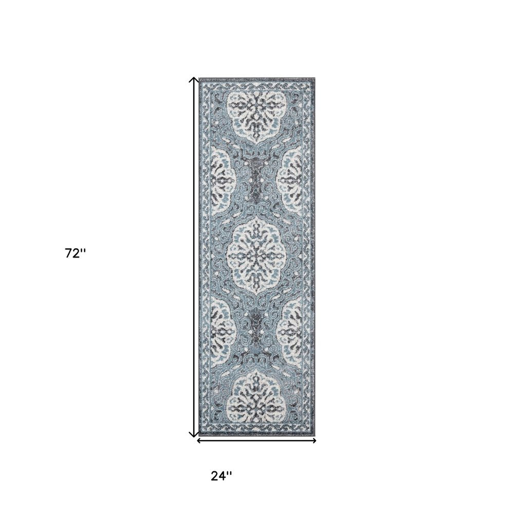 5' X 8' Charcoal and Ivory Medallion Power Loom Area Rug