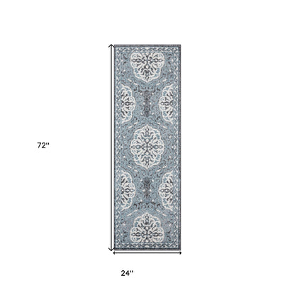 8' X 10' Charcoal and Ivory Medallion Power Loom Area Rug