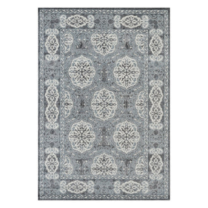 6' Charcoal and Ivory Medallion Power Loom Runner Rug