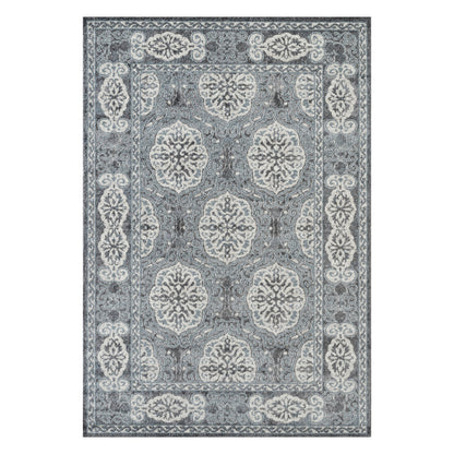 8' X 10' Charcoal and Ivory Medallion Power Loom Area Rug