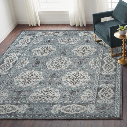 8' X 10' Charcoal and Ivory Medallion Power Loom Area Rug