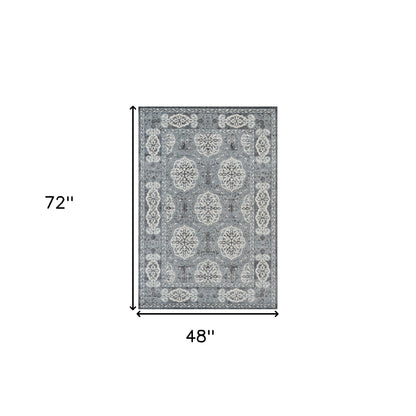8' X 10' Charcoal and Ivory Medallion Power Loom Area Rug