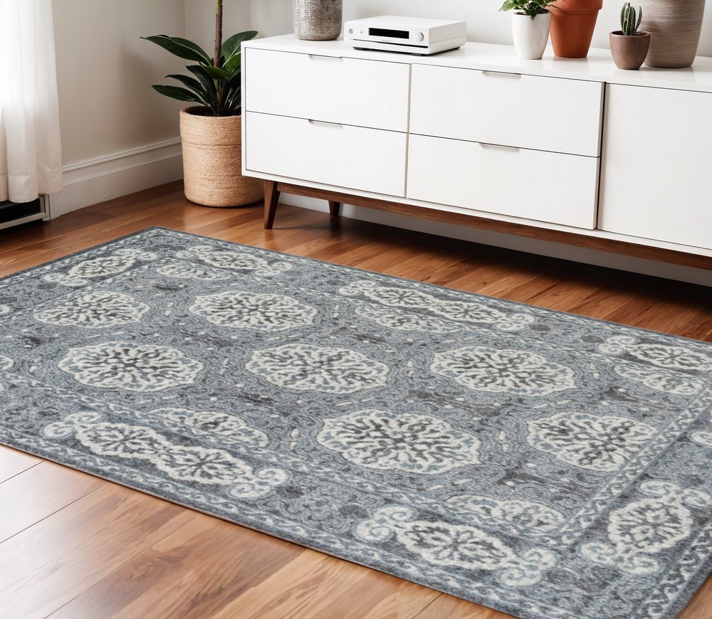 5' X 8' Charcoal and Ivory Medallion Power Loom Area Rug