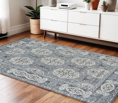5' X 8' Charcoal and Ivory Medallion Power Loom Area Rug