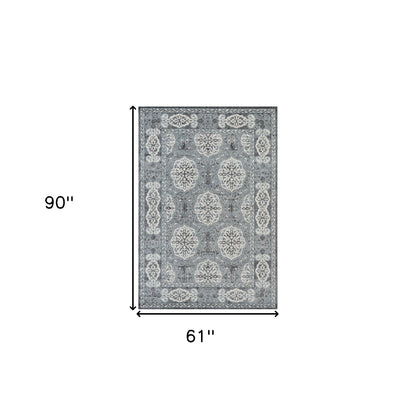 8' X 10' Charcoal and Ivory Medallion Power Loom Area Rug