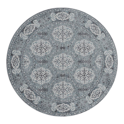 5' X 8' Charcoal and Ivory Medallion Power Loom Area Rug