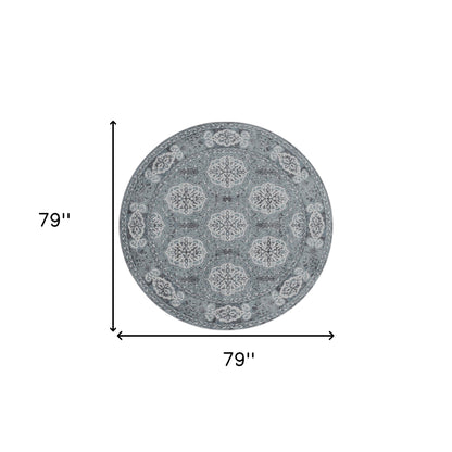 8' X 10' Charcoal and Ivory Medallion Power Loom Area Rug