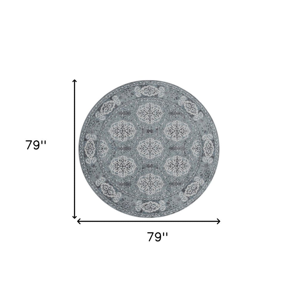 5' X 8' Charcoal and Ivory Medallion Power Loom Area Rug