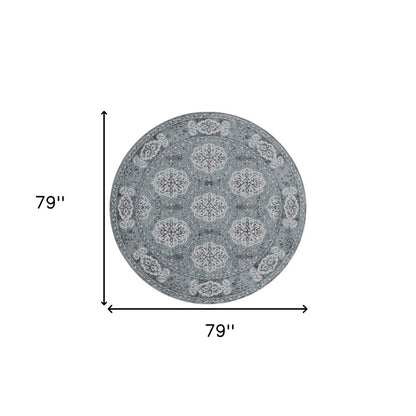 5' X 8' Charcoal and Ivory Medallion Power Loom Area Rug