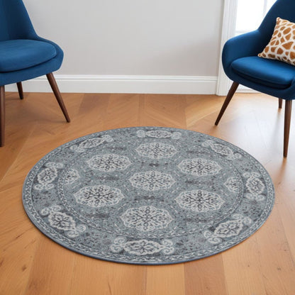 5' X 8' Charcoal and Ivory Medallion Power Loom Area Rug
