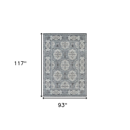 8' X 10' Charcoal and Ivory Medallion Power Loom Area Rug