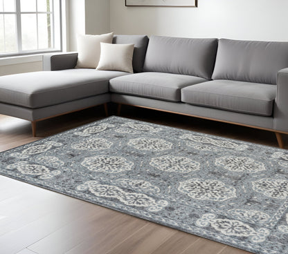 8' X 10' Charcoal and Ivory Medallion Power Loom Area Rug