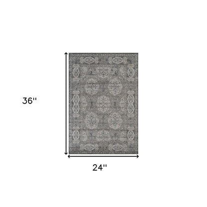 2' X 3' Charcoal and Gray Medallion Power Loom Area Rug