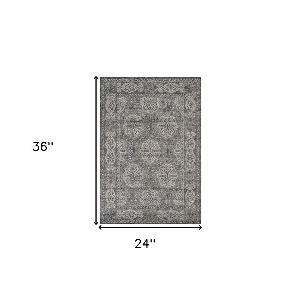 2' X 3' Charcoal and Gray Medallion Power Loom Area Rug