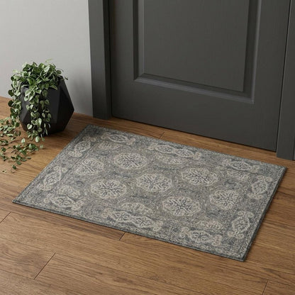2' X 3' Charcoal and Gray Medallion Power Loom Area Rug