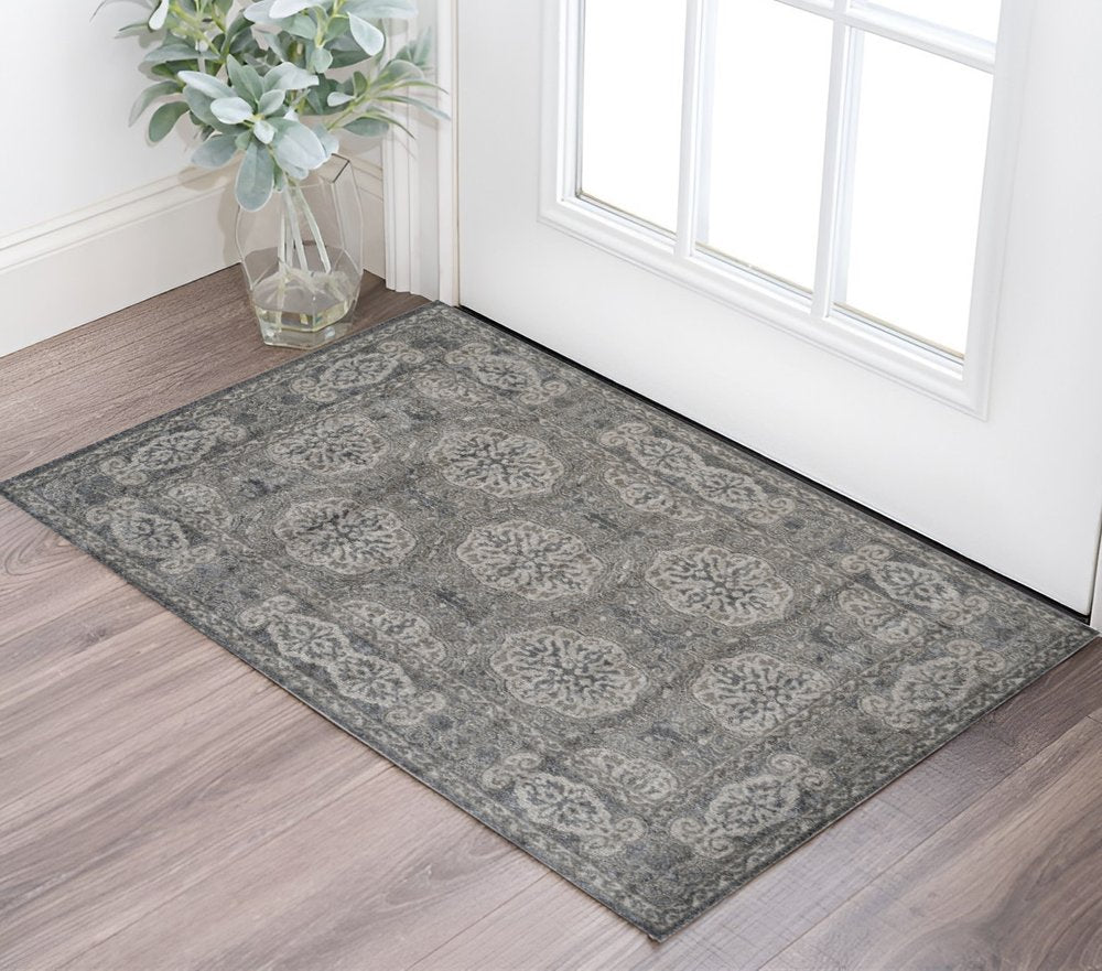 2' X 3' Charcoal and Gray Medallion Power Loom Area Rug