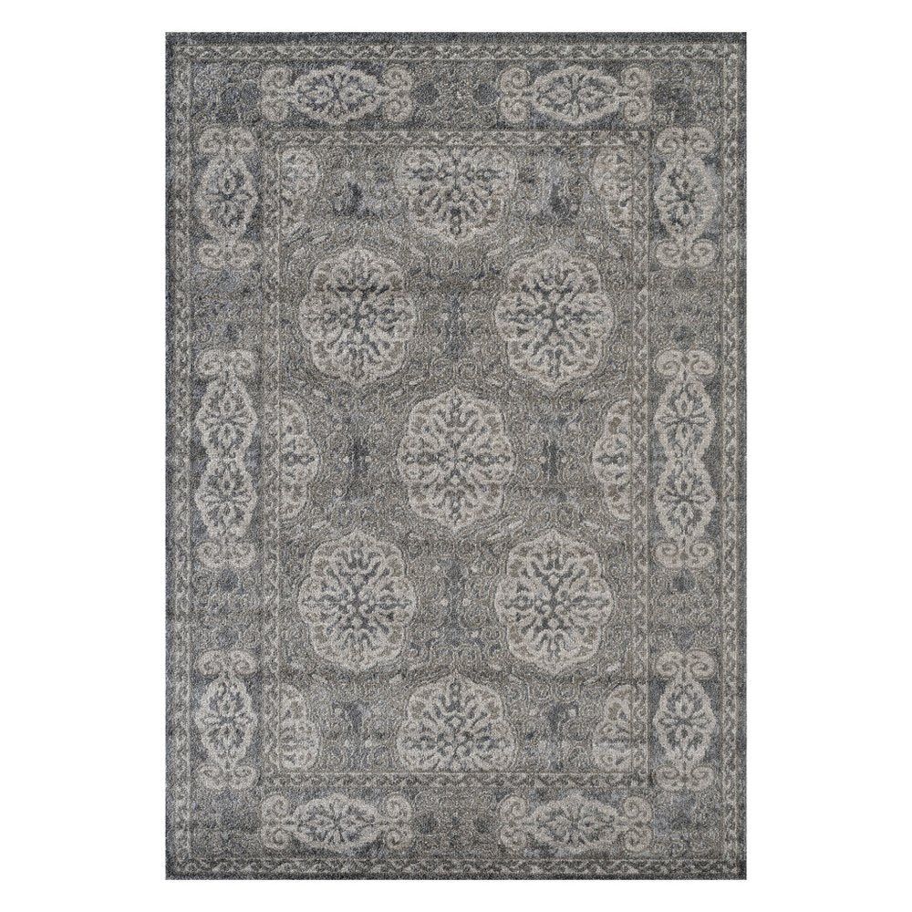 2' X 3' Charcoal and Gray Medallion Power Loom Area Rug