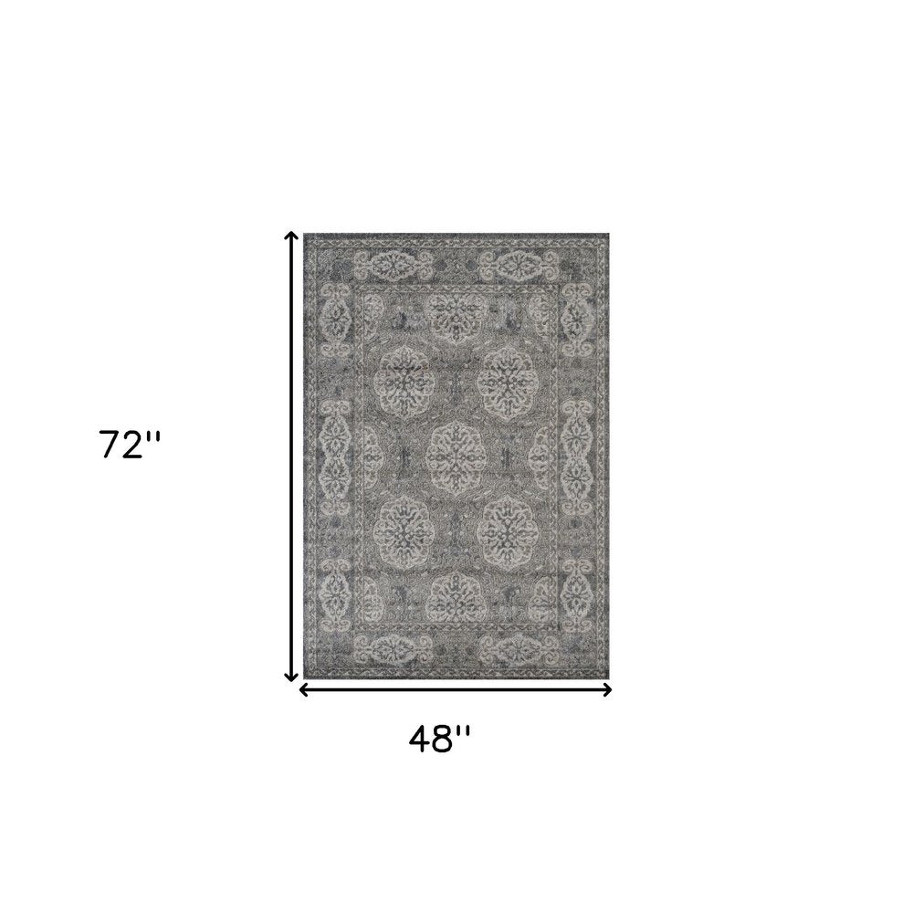 2' X 3' Charcoal and Gray Medallion Power Loom Area Rug