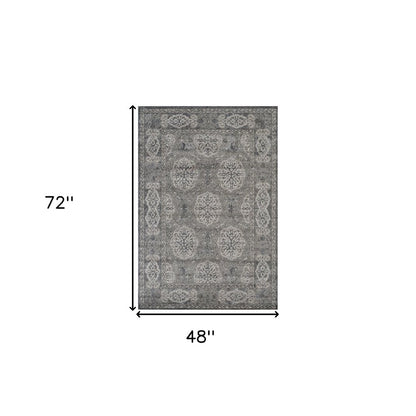 2' X 3' Charcoal and Gray Medallion Power Loom Area Rug