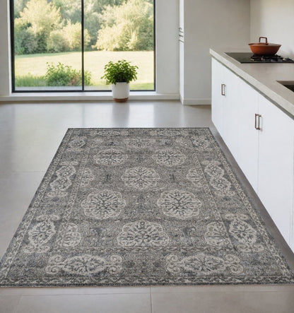 2' X 3' Charcoal and Gray Medallion Power Loom Area Rug