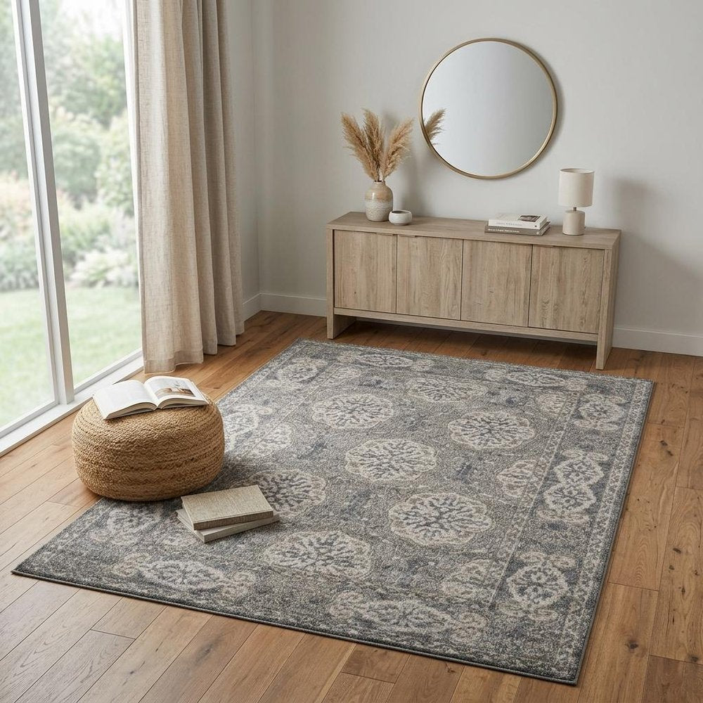 2' X 3' Charcoal and Gray Medallion Power Loom Area Rug