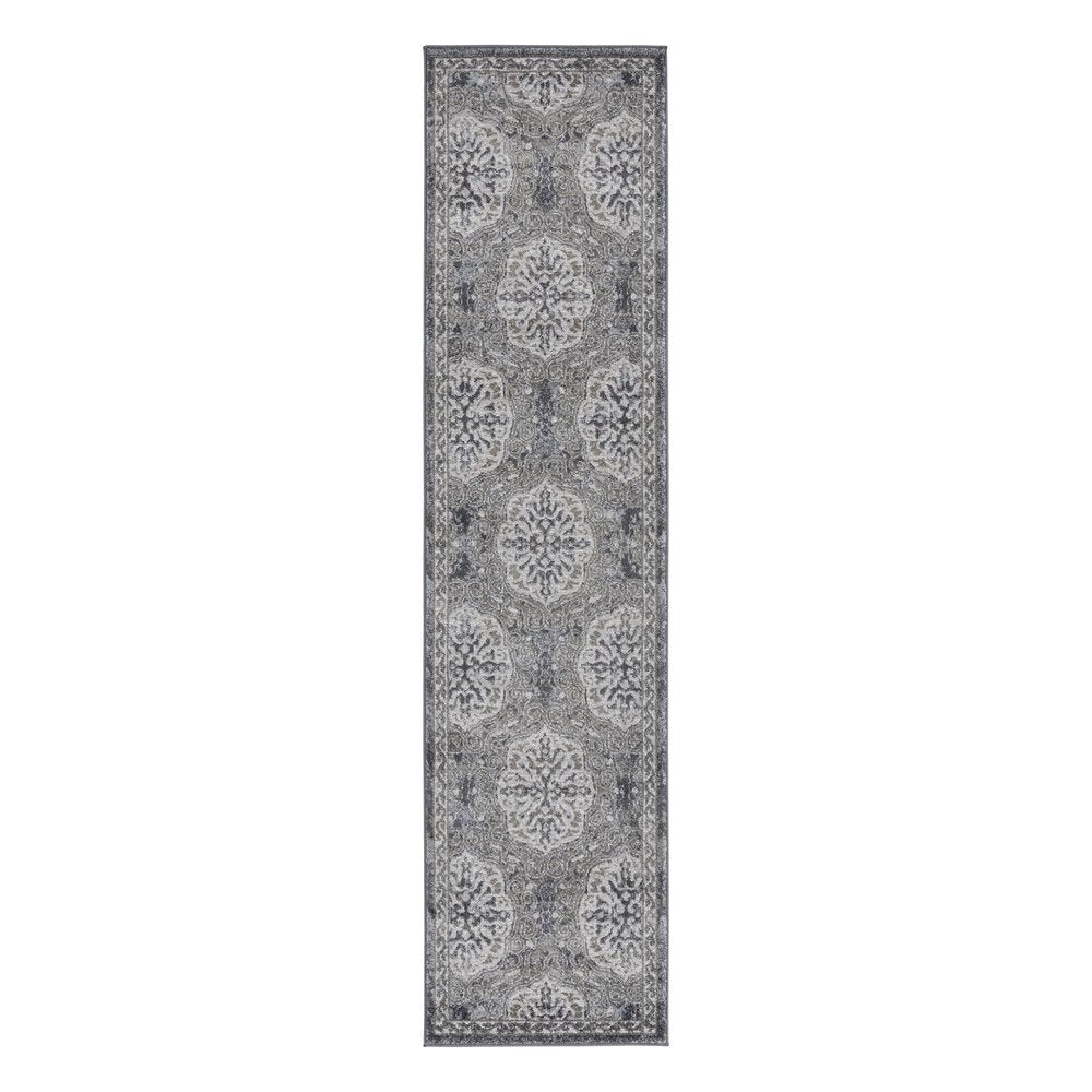 9' X 12' Charcoal And Gray Medallion Area Rug