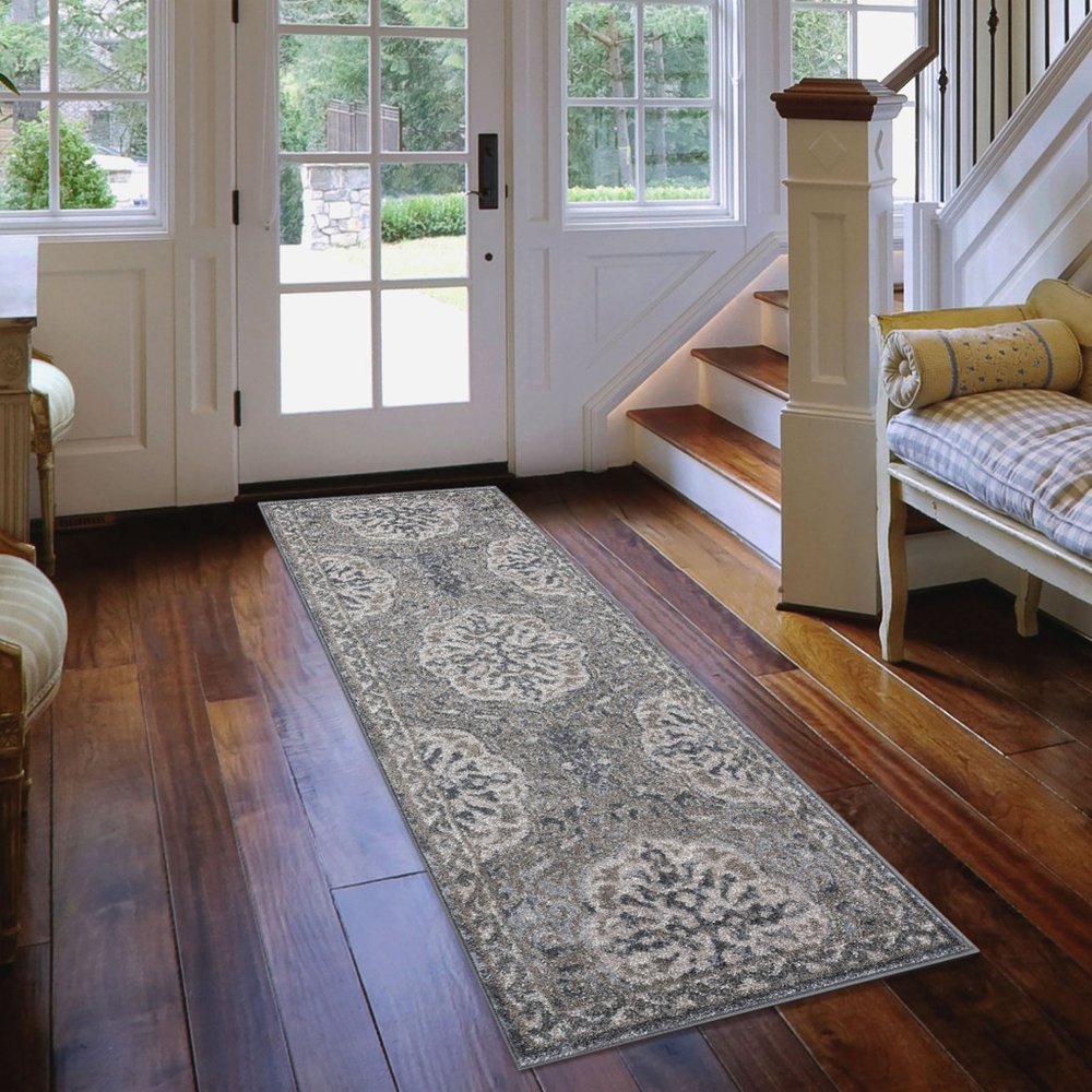 2' X 3' Charcoal and Gray Medallion Power Loom Area Rug