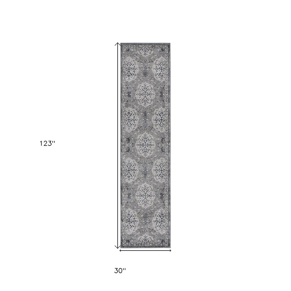 2' X 3' Charcoal and Gray Medallion Power Loom Area Rug