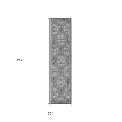 2' X 3' Charcoal and Gray Medallion Power Loom Area Rug