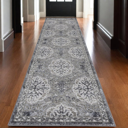 2' X 3' Charcoal and Gray Medallion Power Loom Area Rug