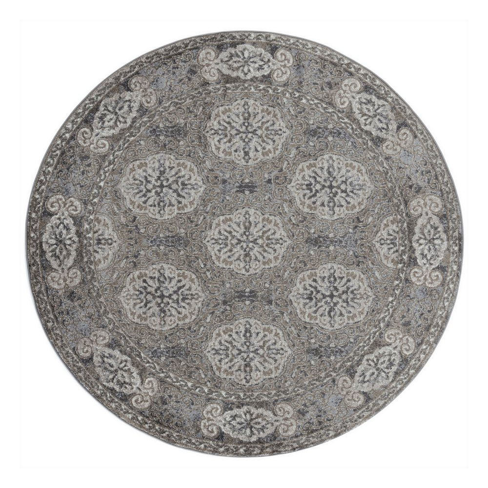 2' X 3' Charcoal and Gray Medallion Power Loom Area Rug