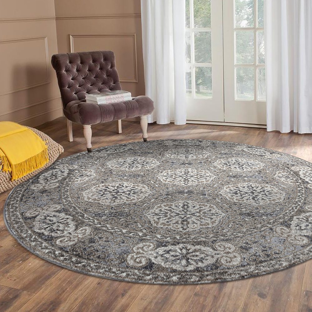 2' X 3' Charcoal and Gray Medallion Power Loom Area Rug