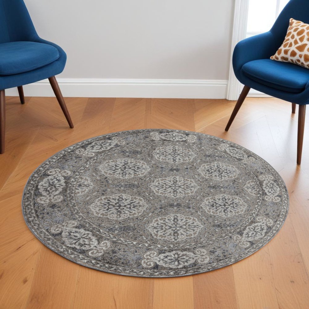 2' X 3' Charcoal and Gray Medallion Power Loom Area Rug
