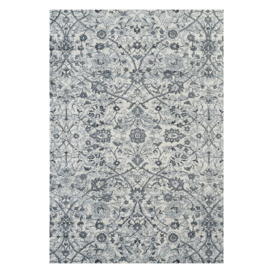 8' X 10' Charcoal And Ivory Floral Area Rug