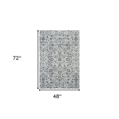 8' X 10' Charcoal And Ivory Floral Area Rug
